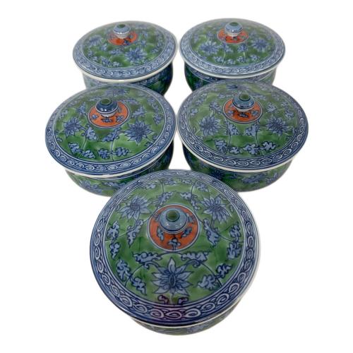 舘林源右衛門 染錦緑彩唐草文 湯呑み揃え 茶托/茶櫃なし