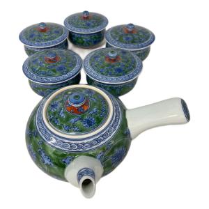 源右衛門窯 (ゲンエモンガマ) 染錦緑彩唐草文 茶器