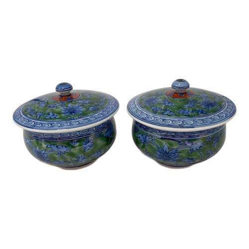 源右衛門窯 (ゲンエモンガマ) 染錦緑彩唐草文 茶器