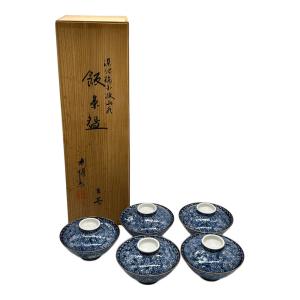 京焼 平安 加藤利昌 (キョウヤキ ヘイアン カトウトシマサ) 染付梅小紋散水 飯茶碗 5客セット