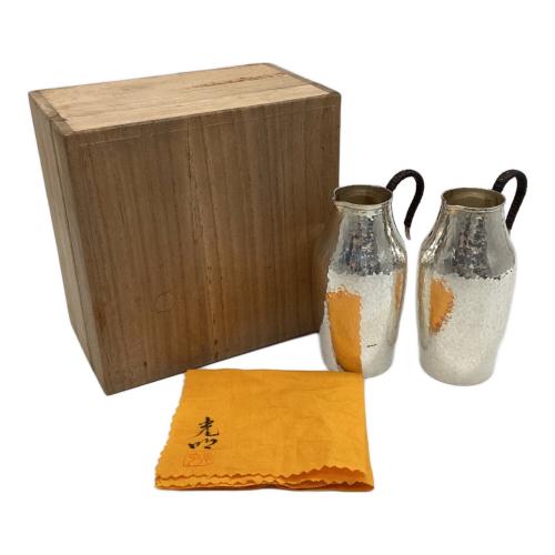 河内光明 鍛金作家 純銀 槌目ちろり 2Pセット 各重量:70.8g/71.8g