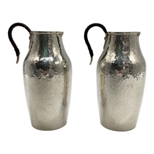 河内光明 鍛金作家 純銀 槌目ちろり 2Pセット 各重量:70.8g/71.8g