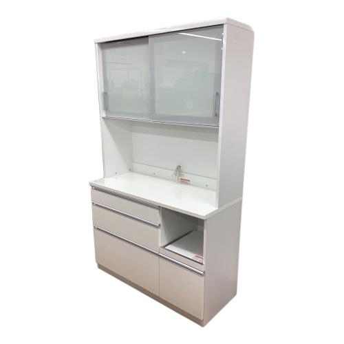 レンジボード ホワイト×シルバー 42 スライド2枚扉 3段引き出し