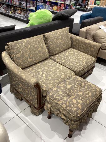 飛騨産業 (ヒダサンギョウ) 2人掛けソファー 花柄×カーキ オットマン付 2人掛け+オットマン 穂高