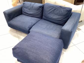 無印良品 (ムジルシリョウヒン) 2.5人掛けソファー ネイビー  オットマン付 ファブリック