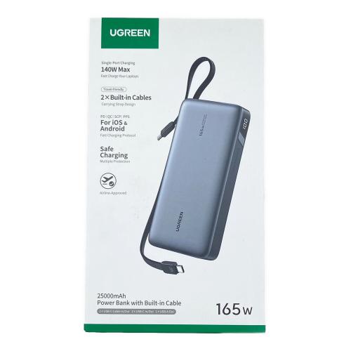 UGREEN (ユーグリーン) モバイルバッテリー PB552 USB-Cケーブル2本内蔵 4ポート 25000mAh PSEマーク(モバイルバッテリー)有