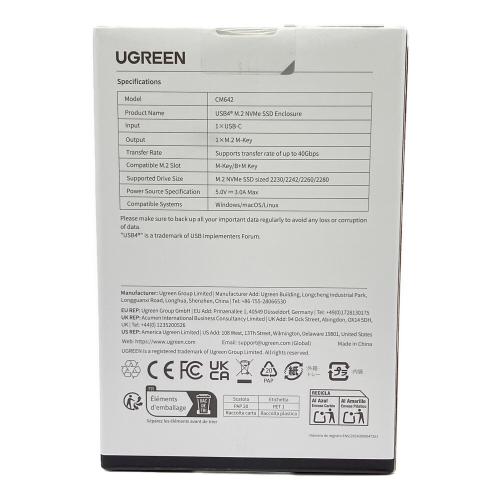UGREEN (ユーグリーン) SSD外付けケース CM642 USB4 M.2 NVMe SSD Enclosure