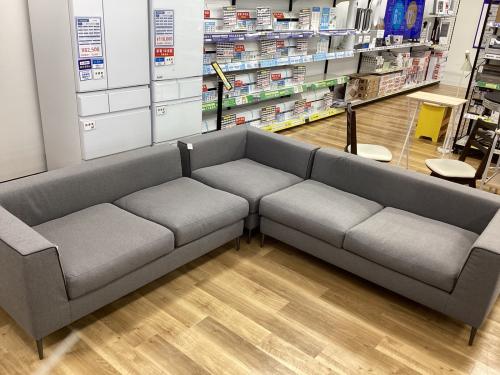erba (エルバ) コーナーソファー グレー×ブラック 3点セット ファブリック
