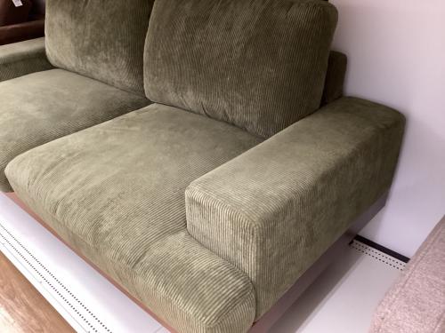 コーデュロイ調ソファー グリーン×ブラウン