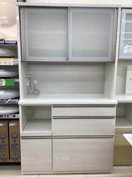 【最終値下げ】松田家具ホワイト 120幅レンジボード スライド扉付き 松田家具 レンジボード 2枚スライド扉 モーションレール仕様 モイス