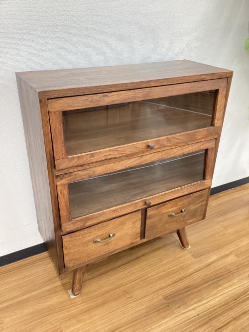 チーク材　フラップ扉キャビネット