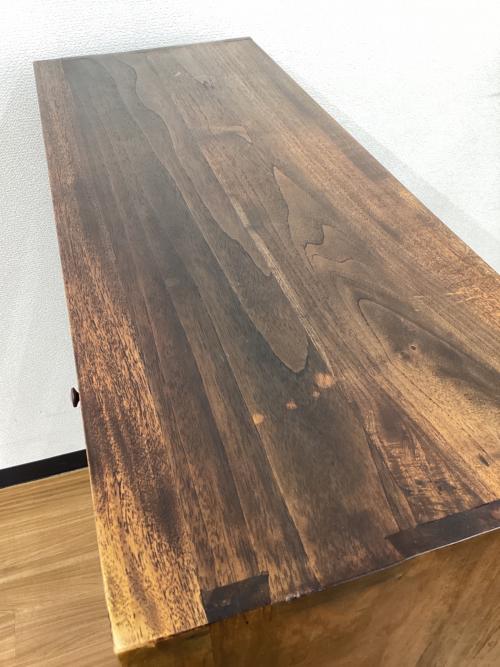 チーク材　フラップ扉キャビネット