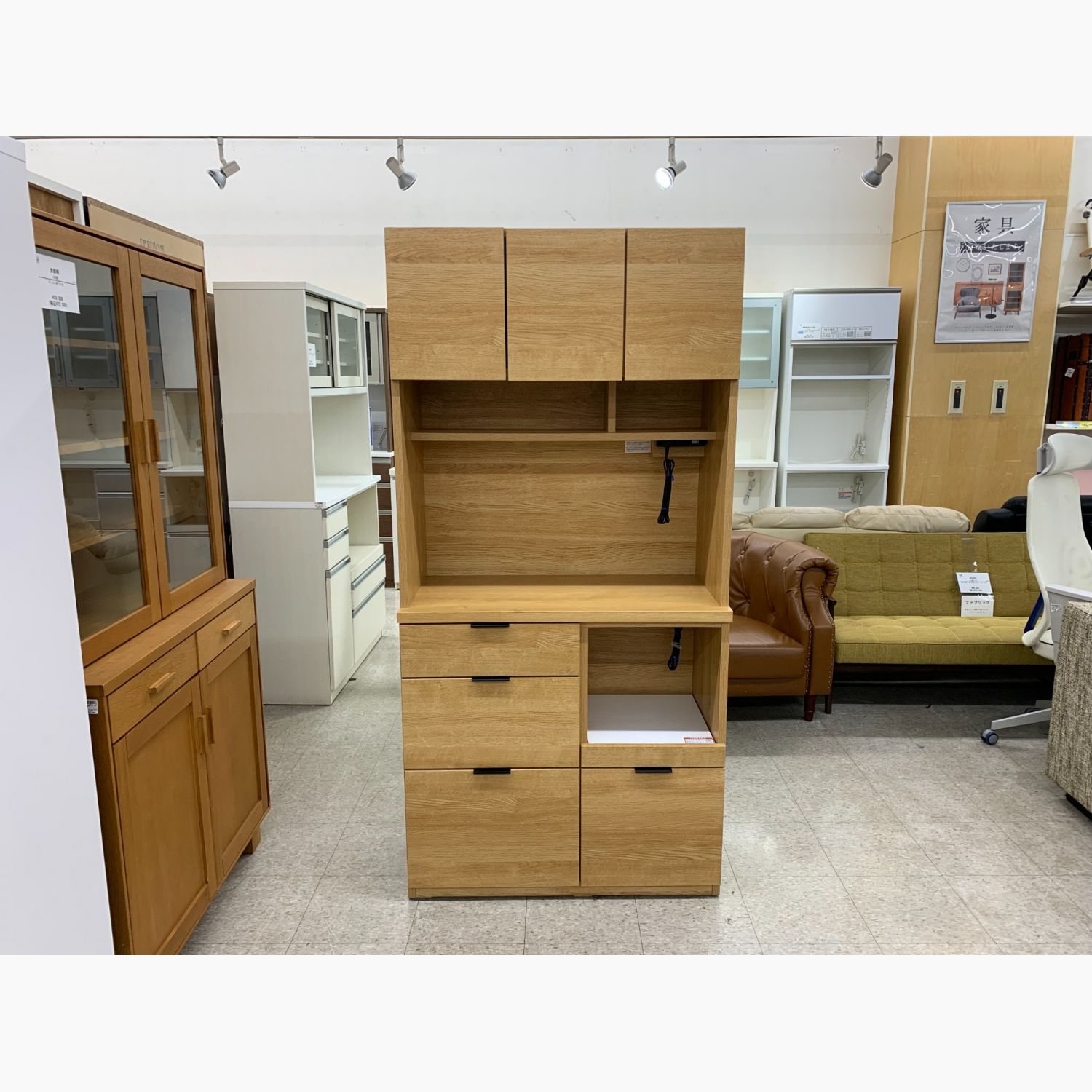 ニトリ レンジボード 2枚扉 ダークブラウン×ホワイト スリムタイプ