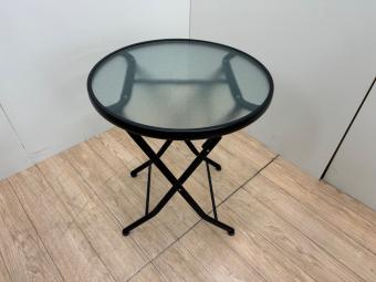 折りたたみガーデンテーブル ブラック ラウンドテーブル ガラス製