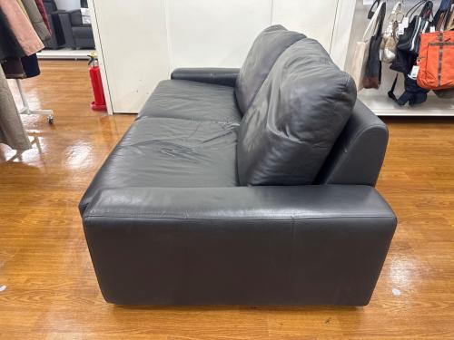 KEYUCA (ケユカ) 2人掛けソファー ブラック 総革