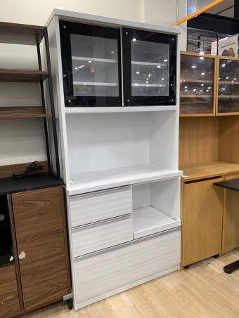 関家具 (セキカグ) レンジボード 幅90㎝ ホワイト ミルコⅡ