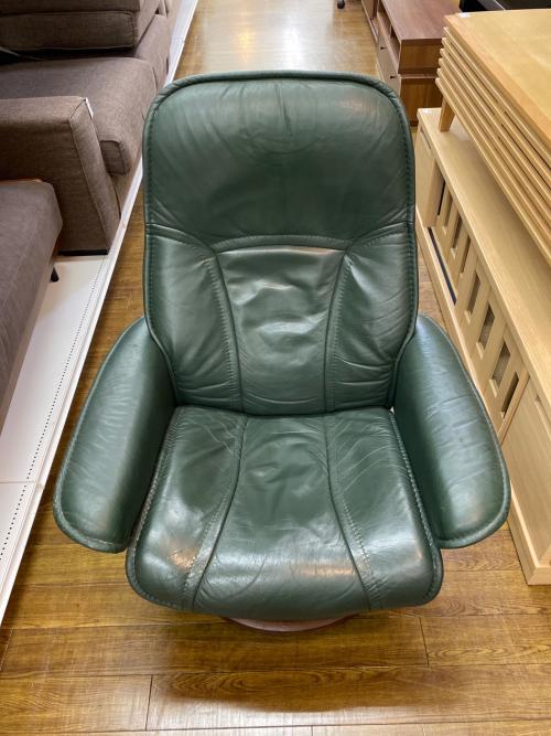 Ekornes (エコーネス) リクライニングチェアー グリーン 座面及び背面ヘタリ有 レザー ディプロマット