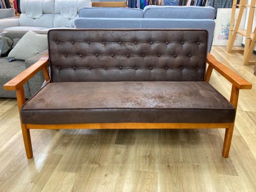 コスパクリエーション 木肘ヴィンテージソファ ブラック×ブラウン Bedford