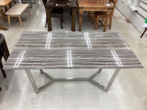 東馬 (トウマ) ダイニングテーブル グレー 天然大理石（天厚18mm）＋シート張り/ステンレス脚（クローム） Valencia