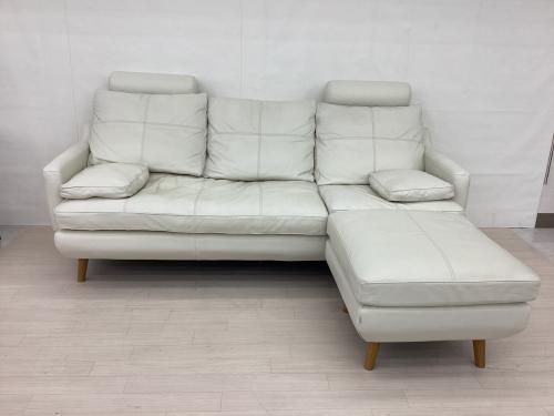 KEYUCA (ケユカ) カウチソファー ホワイト 河淳株式会社/KAWAJUN 3人掛け/オットマン付 総革 ウォージソファー