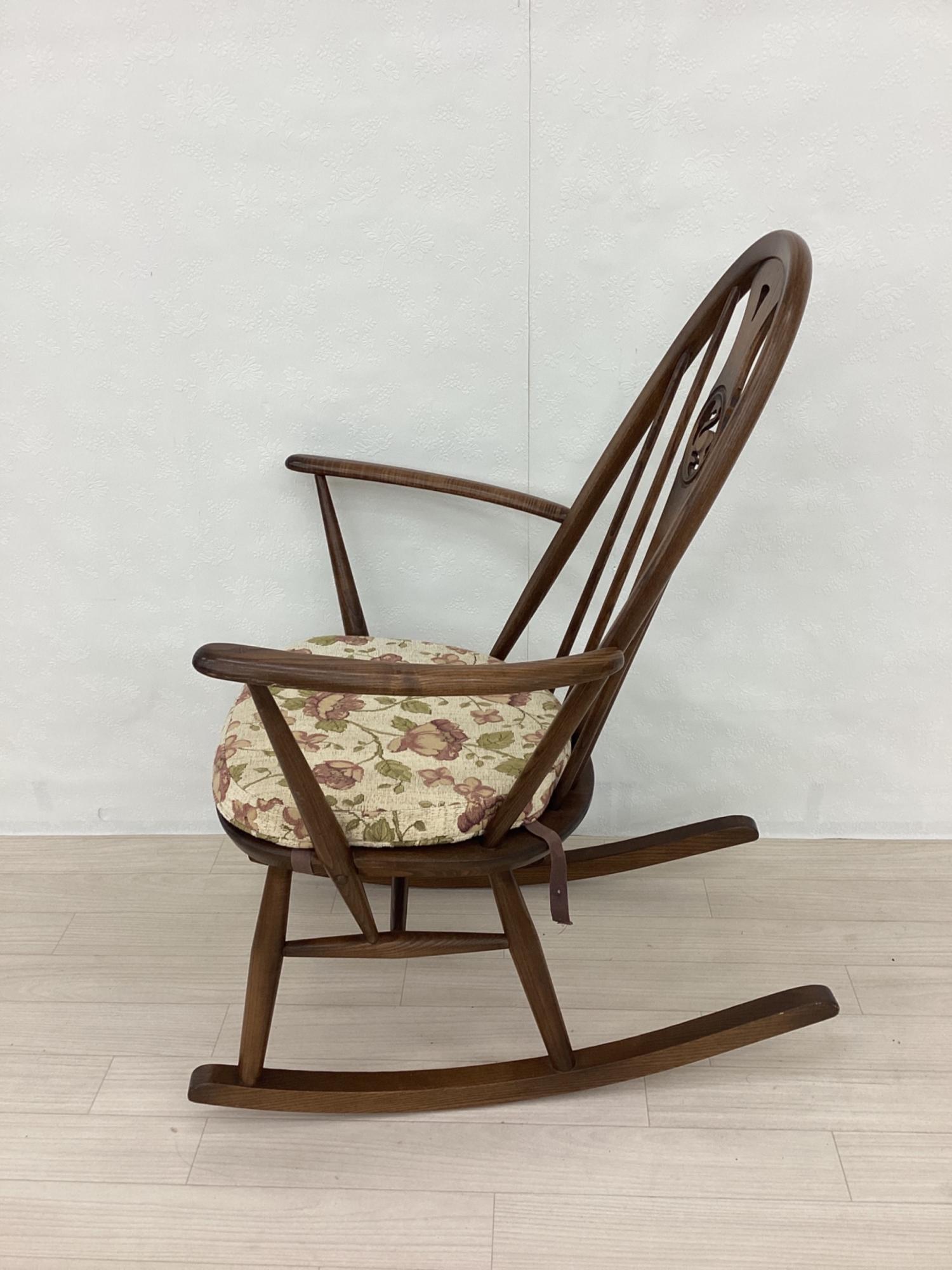 アーコール　ロッキングチェア ercol (アーコール) ロッキングチェアー ブラウン×ベージュ/花柄