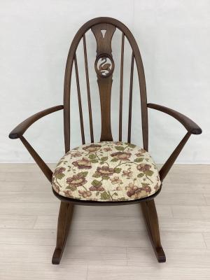ercol (アーコール) ロッキングチェアー ブラウン×ベージュ/花柄 スワンバック 木製