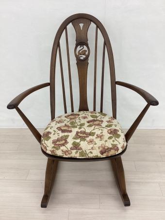 ercol (アーコール) ロッキングチェアー ブラウン×ベージュ/花柄 スワンバック 木製