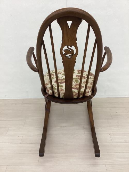 ercol (アーコール) ロッキングチェアー ブラウン×ベージュ/花柄 スワンバック 木製