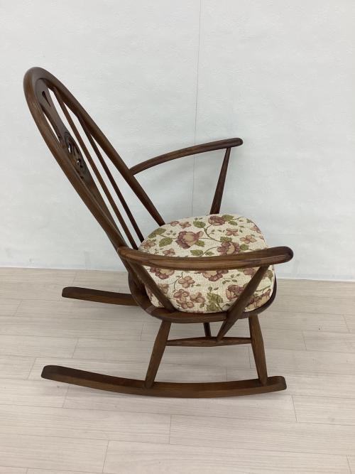 ercol (アーコール) ロッキングチェアー ブラウン×ベージュ/花柄 スワンバック 木製