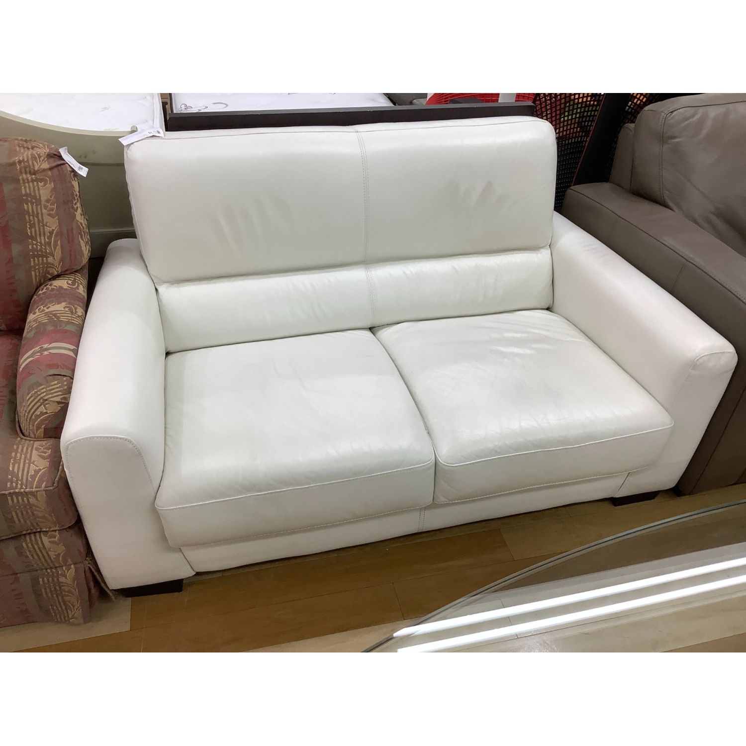 3人掛けソファー ホワイト×シルバー レザー製【トレファク岸和田】