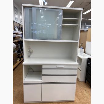 松田家具 (マツダカグ) レンジボード ホワイト モイス加工 ソフトクローズ スライドカウンター スライド扉