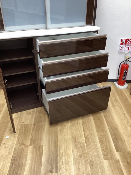 食器棚 ダークブラウン スライド式