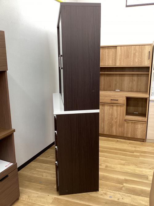 食器棚 ダークブラウン スライド式