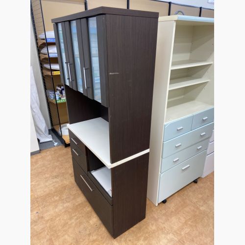 ニトリ 3枚扉 レンジボード ブラウン×ホワイト シミ・ヨゴレ有