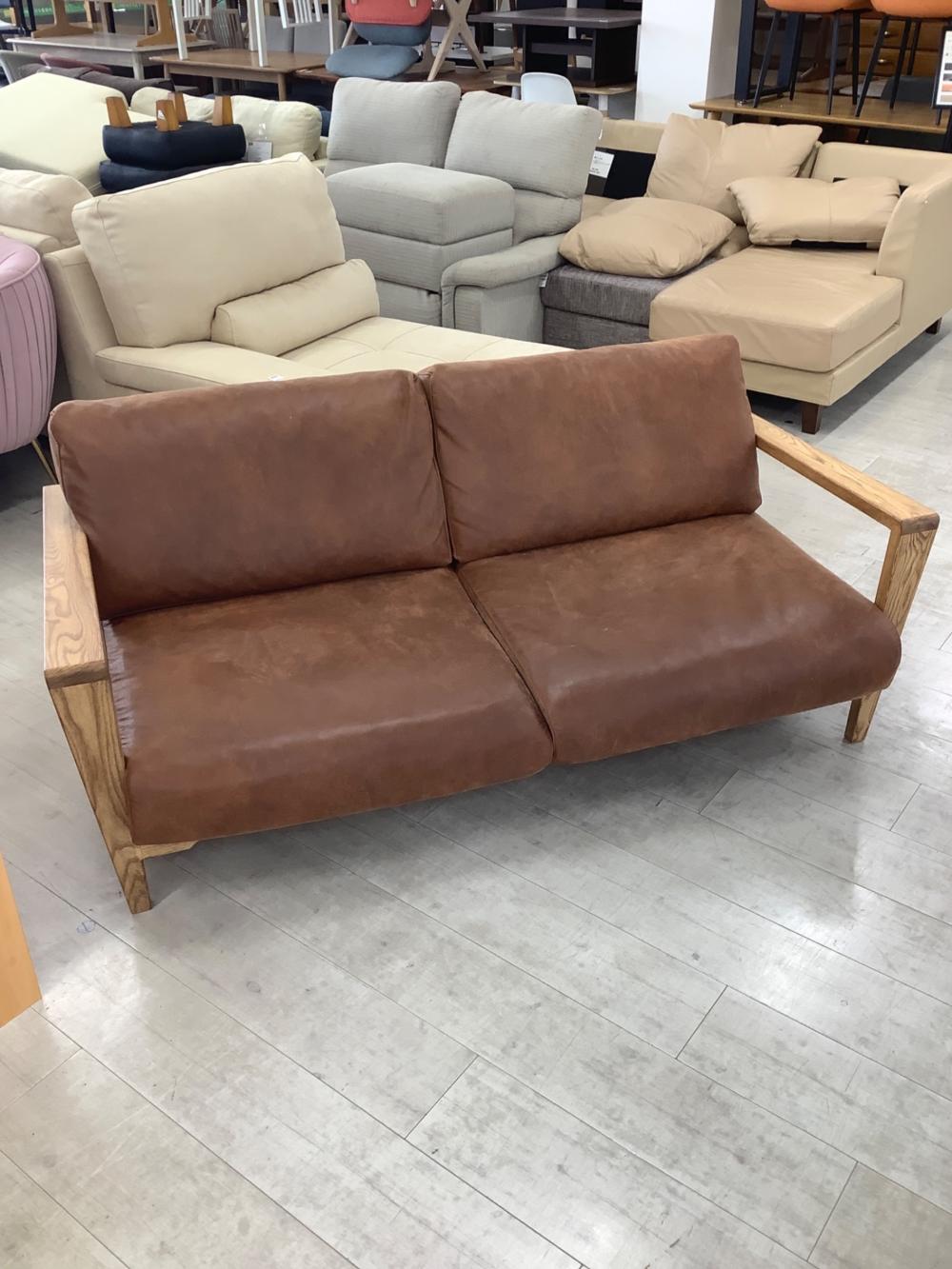 関家具　2人掛けソファー　ナチュラル×ブラウン　【トレファク堺福田店】 関家具 2人掛けソファー ナチュラル×ブラウン 【トレファク堺福田店】
