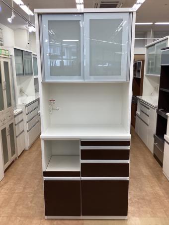 松田家具 (マツダカグ) レンジボード ブラウン×ホワイト モイス加工 ソフトクローズ