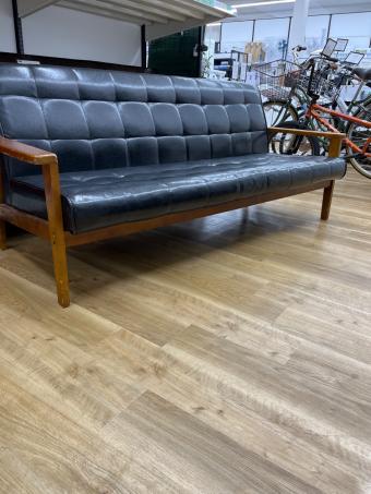 3人掛けソファー ブラック×ブラウン 木枠 合皮