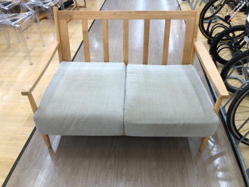 ニトリ 2人掛けソファー ナチュラル×グレー オットマン付