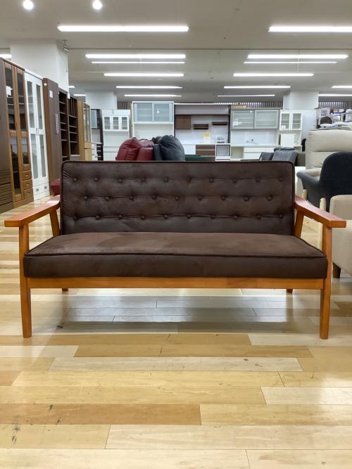 コスパクリエーション 木肘ヴィンテージソファ ブラウン 2人掛け 合皮 ベドフォード