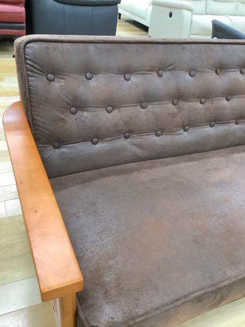 コスパクリエーション 木肘ヴィンテージソファ ブラウン 2人掛け 合皮 ベドフォード