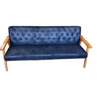 コスパクリエーション 木肘ヴィンテージソファ ブラック×ブラウン 3人掛け ファブリック ベドフォード