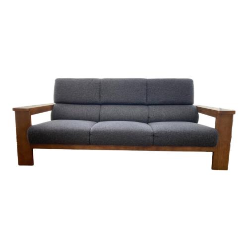 3人掛けソファー グレー×ブラウン 木枠 ファブリック