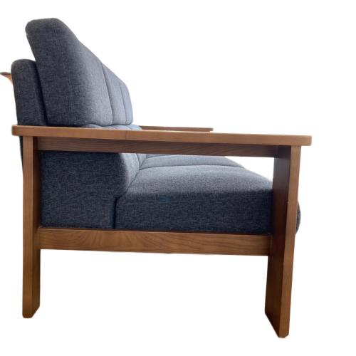 3人掛けソファー グレー×ブラウン 木枠 ファブリック