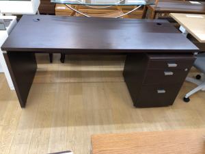 ライティングデスク ダークブラウン 袖机付