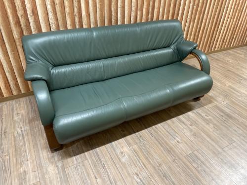 冨士ファニチア (フジファニチア) 3人掛けソファー グリーン 半革