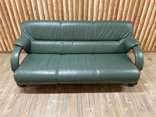 冨士ファニチア (フジファニチア) 3人掛けソファー グリーン 半革