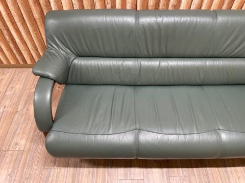 冨士ファニチア (フジファニチア) 3人掛けソファー グリーン 半革