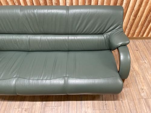 冨士ファニチア (フジファニチア) 3人掛けソファー グリーン 半革