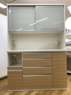 松田家具 (マツダカグ) レンジボード モイス加工 ソフトクローズ ナチュラル×ホワイト