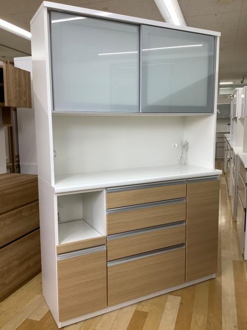 松田家具 (マツダカグ) レンジボード モイス加工 ソフトクローズ ナチュラル×ホワイト